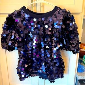 QUEEN OF SPARKLES S SEQUIN TOP NAVY- New no Tags